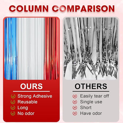 Voircoloria Red White Blue Foil Fringe Backdrop Curtains, 3 Pack | Tinsel - Image 5