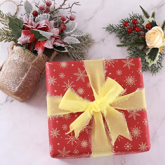 KEOSREE 3 Rolls Cream Yellow Handmade Chiffon Ribbon, 1.5" x21Yd | Frayed - Image 5