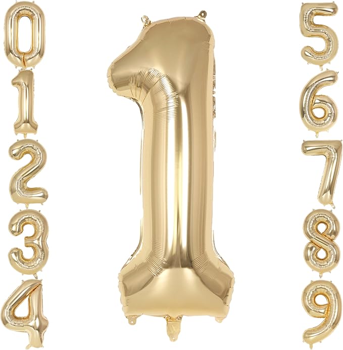 Champagne Gold Large Number 1 Balloon, 40 Inch Light Gold Foil Helium Number by AIQINHU