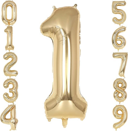 Champagne Gold Large Number 1 Balloon, 40 Inch Light Gold Foil Helium Number by AIQINHU