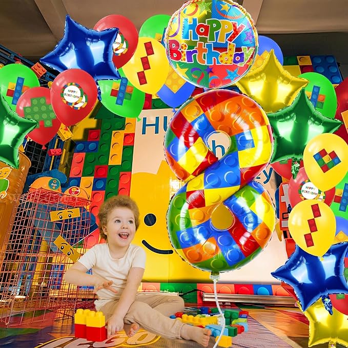 40 Inch Building Block Number Balloon Colorful Block Foil Balloons Block Themed - Image 3