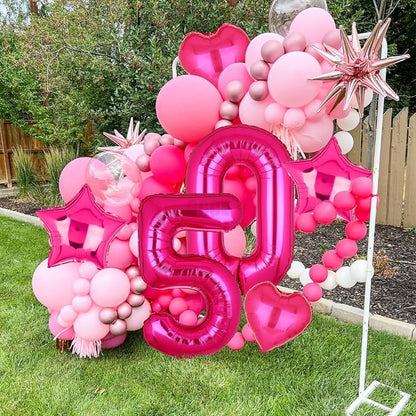 40 Inch Number Balloons Hot Pink 5 Cowgirl Pink 5th Birthday Decor 9 Pcs | - Image 5