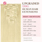 GOO GOO Clip in Hair Extensions Real Human Hair, Remy Human Hair Extensions Clip ins for Women, Natural Human Hair, 22inch 150g 9Pcs, 613R Bleach Blonde