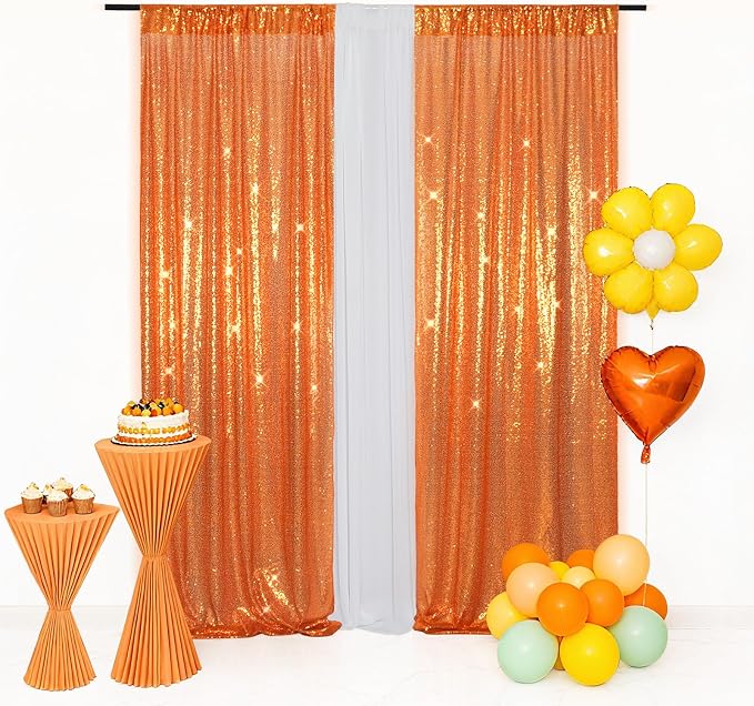 Eternal Beauty Orange 3mm Sequin Backdrop 2x8 Ft 2 Pack Wedding | Dense Sparkle by EternalBeauty