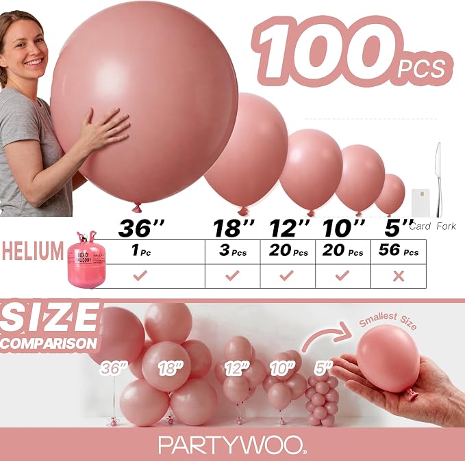 PartyWoo Dusty Pink Balloons 100pcs Dusty Rose Boho Netural Pink Color | 36 18 - Image 6