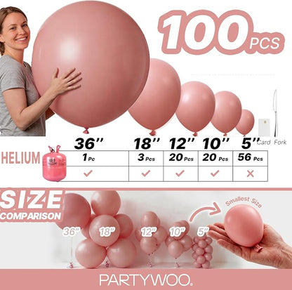 PartyWoo Dusty Pink Balloons 100pcs Dusty Rose Boho Netural Pink Color | 36 18 - Image 6
