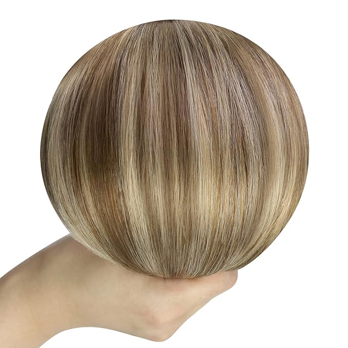 YoungSee Sew in Hair Extensions Real Human Hair Brown Ombre Human Hair Weft Extensions Dark Brown Roots to Medium with Blonde Hair Extension Sew in Long Straight Hair 100G 22Inch