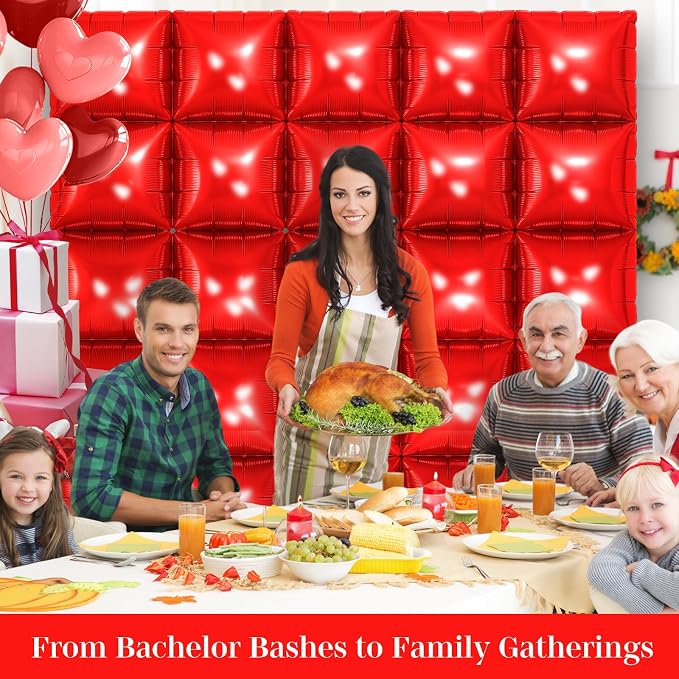 Red Square Foil Balloons 25 Pcs Metallic Red Balloons Wall Backdrop - Image 6
