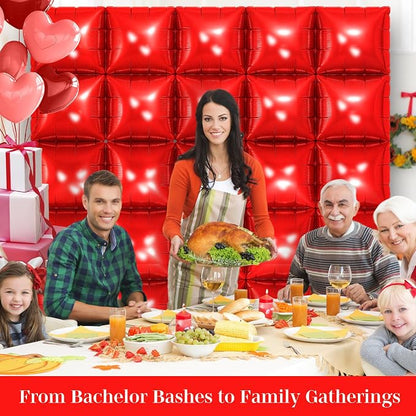 Red Square Foil Balloons 25 Pcs Metallic Red Balloons Wall Backdrop - Image 6