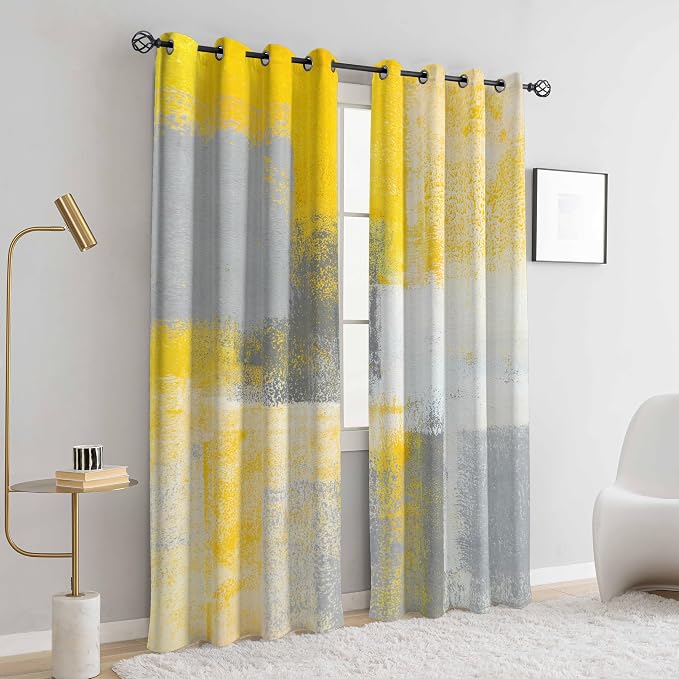 Asuexpect Yellow Window Curtain Yellow Grey Abstract Thermal Insulating Drapes - Image 4