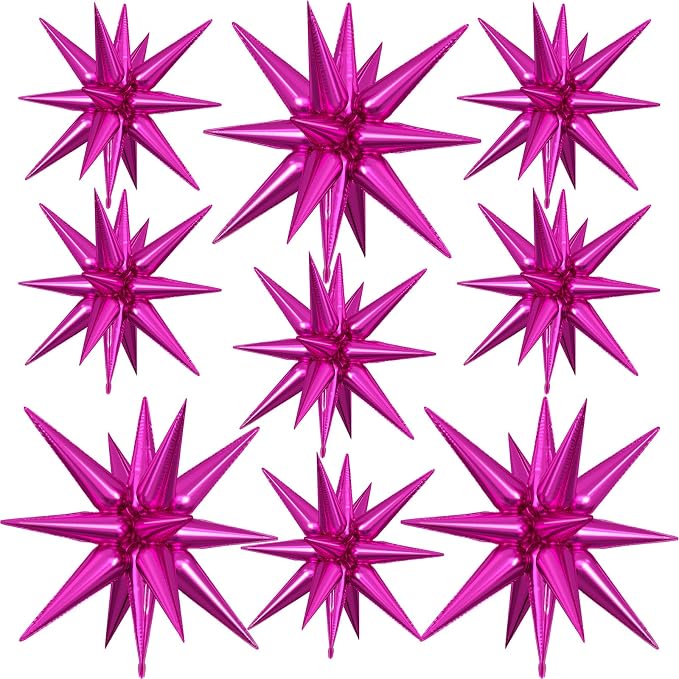 9Pcs Hot Pink Star Balloons, Large Explosion Star Foil Balloons, Metallic Pink by Dagelar