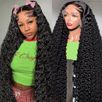 VIPbeauty 13x6 Deep Wave Lace Front Wigs Human Hair 200 Density 28 Inch Curly Wig for Women Natural Black HD Transparent Lace Glueless Frontal Wigs Human Hair Pre Plucked with Baby Hair