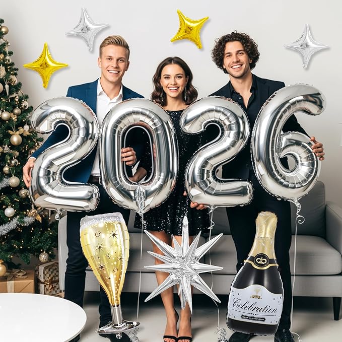 Silver 2026 Balloons, 40 Inch Number 2026 Silver Foil Balloons - Image 5