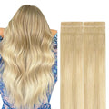 GOO GOO Invisi Edge Tape in Hair Extensions Human Hair, 18AT60A Pearl Ash Blonde Highlights, 6pcs 14inch 15g, Virgin Remy Hair, Seamless Injected Tape, Natural Look