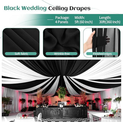 4 Panels Black Ceiling Drapes for Wedding 5ftx30ft Arch Draping Fabric Sheer - Image 4