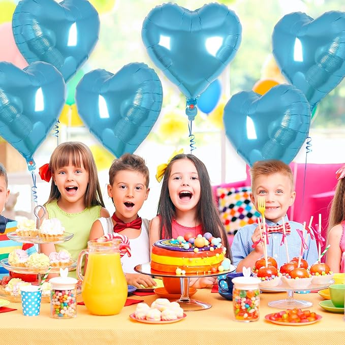12 Pcs Light Blue Heart Balloons, 18 Inch Heart Foil Balloons Love Balloon - Image 6
