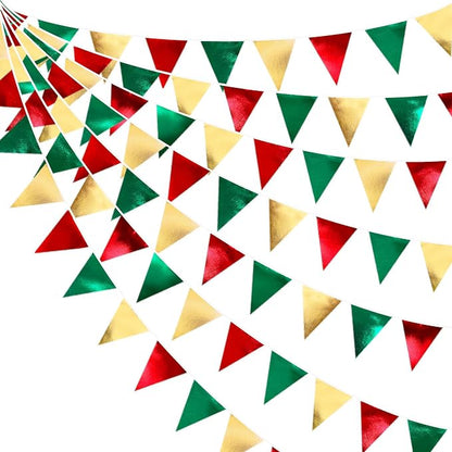 Christmas Party Decorations Triangle Pennant Banner Flag Red Green Gold by pinkblume