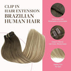 GOO GOO Clip in Hair Extensions Real Human Hair, Remy Human Hair Extensions Clip ins for Women, Natural Human Hair, 16inch 150g 9Pcs, 3/8/613 Balayage Walnut Brown to Ash Brown and Bleach Blonde