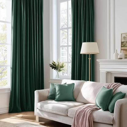 Beauoop Velvet Curtains for Bedroom Living Room Dark Green 52x96 2 Panels | - Image 8