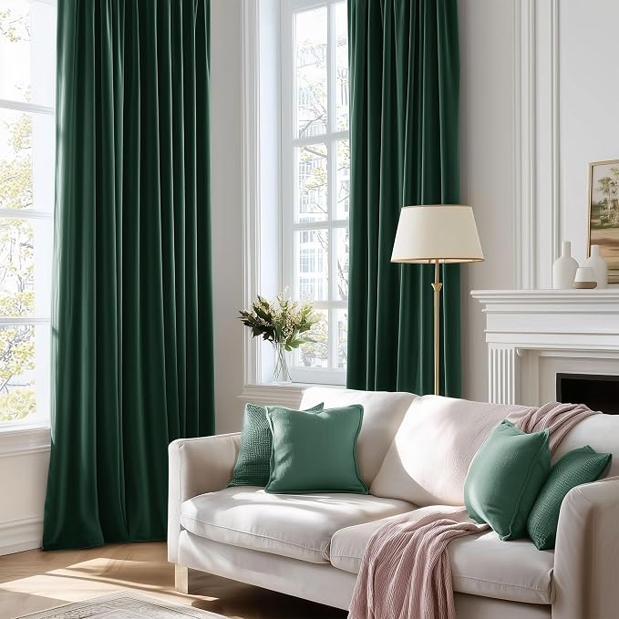 Beauoop Velvet Curtains for Bedroom Living Room Dark Green 52x84 2 Panels | - Image 8