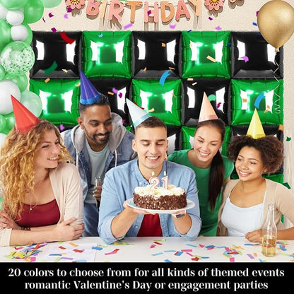 Black and Green Square Foil Balloons 25 Pcs Metallic Black and Green Balloons - Image 4