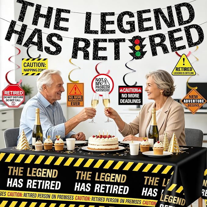 The Legend Has Retired Party Decorations, Funny Caution Warning Retirement - Image 7