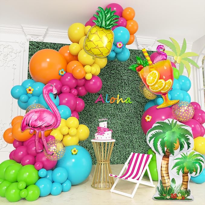 189Pcs Tropical Balloons Arch Kit, Luau Summer Party Decorations | Hot Pink - Image 7