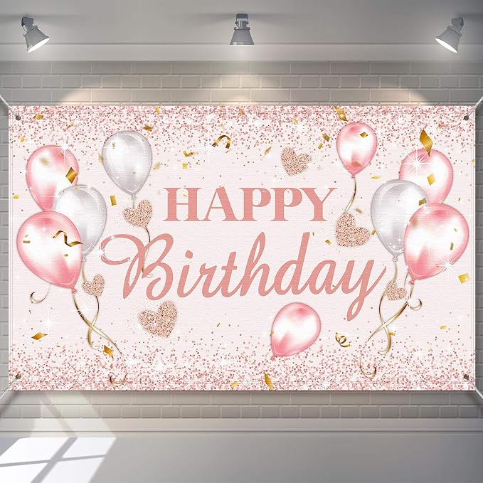 Tatuo Pink and Rose Gold Happy Birthday Party Decorations Supplies Birthday by Tatuo
