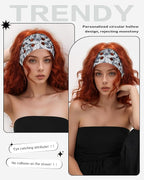 Grommet Headband for Women, White Paisley 23cm Hollow Out Elastic Hair Band, Eyelets Punk Grunge Stylish Hairband