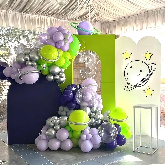 117PCS Purple Green Balloon Garland Kit, Space Birthday Decorations Lime Green - Image 7