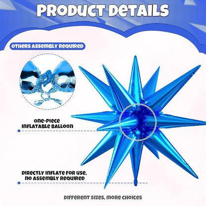 Blue Gold Star Balloons, 22/27 Inch Gold and Blue Star Foil Aluminum Balloons - Image 3