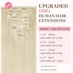 GOO GOO Clip in Hair Extensions Real Human Hair, Remy Human Hair Extensions Clip ins for Women, Natural Human Hair, 24inch 150g 9Pcs, #60A Platinum Blonde
