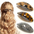 Hair Barrette for Women Large Vintage Acetate Oval Tortoise Not Easy to Break French Hair Clips for Thick Hair, 3 Pack