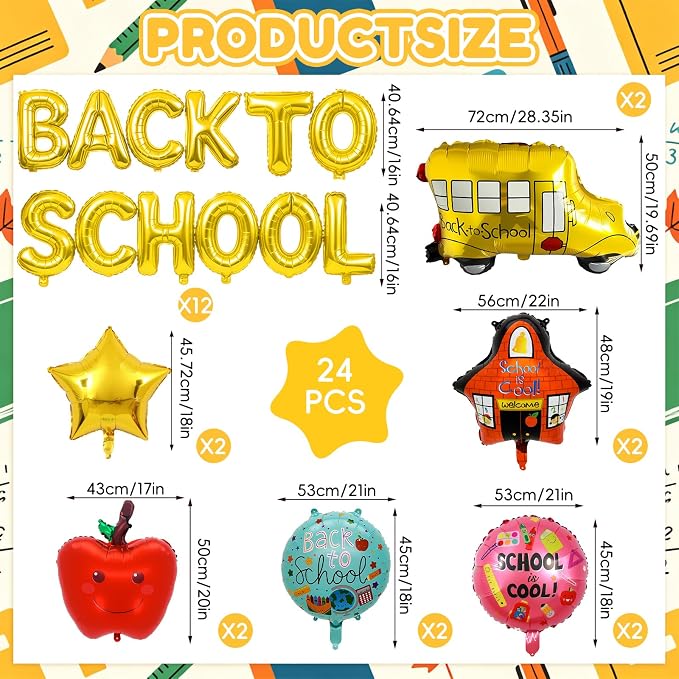 Back to School Balloons, Back to School Decorations, Letter Balloons Banner | - Image 2