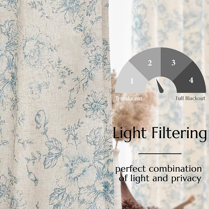 jinchan Floral Linen Curtains Lined 108 Inch Farmhouse Back Tab 2 Panels | - Image 4