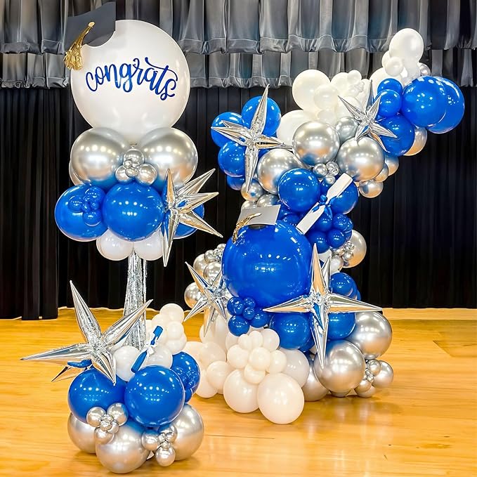 HILAVO Blue White Silver Balloon Arch Kit Fathers Day Explosion Star 4D Silver - Image 3