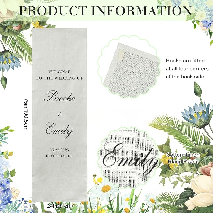 Personalized Wedding Welcome Sign Banner – Custom Couple Names & Date, Elegant - Image 4