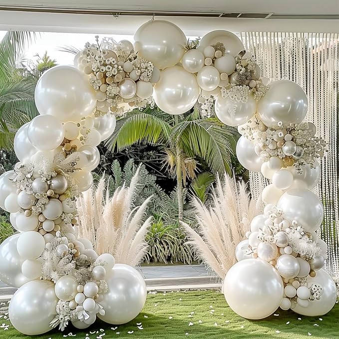 Double Stuffed Pearl White Ivory Balloon Garland Arch Kit | 18/12/10/5inch by Unknown
