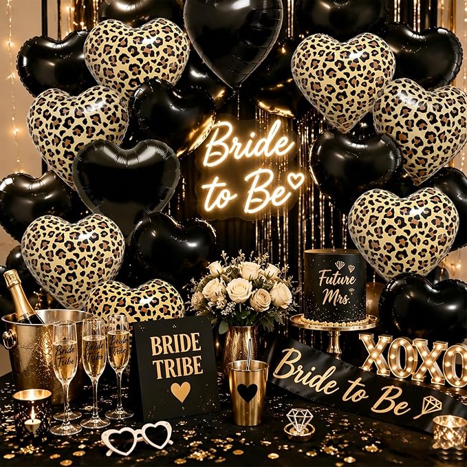Leopard Print & Black Heart Foil Balloon Set | - Image 4
