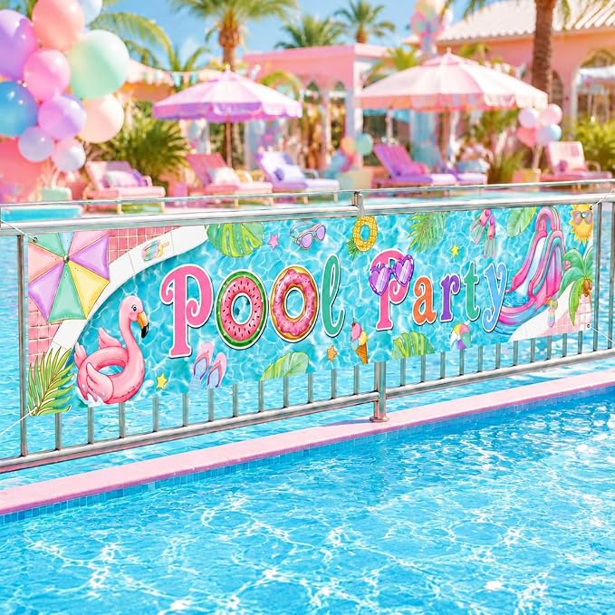 Lounsweer Pastel Pool Party Decoration Swimming Pool Party Banner Pastel Themed by Lounsweer