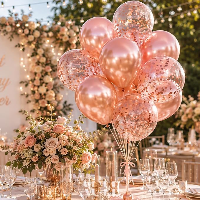AULE 42Pcs Metallic 12 Inch Rose Gold Confetti Balloons Set | Rose Gold Party - Image 5