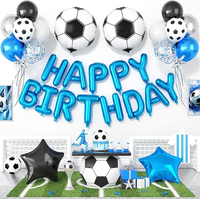 29PC Soccer Happy Birthday Balloon Banner, 16Inch 3D Aluminum Letter Banner Sign by Paready