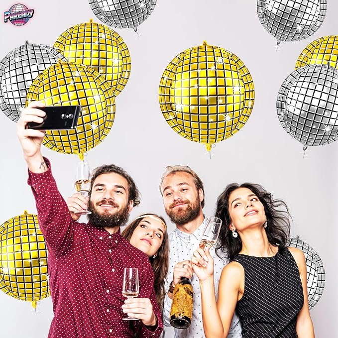 6pcs 22 Inch Gold Silver Disco Ball Balloons, 4d Large Foil Aluminum Balloon - Image 6