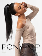 Frodio Clip in Ponytail Extension Human Hair for women Straight 18 Inches Long Straight Hair drawstring Ponytail Natural Color