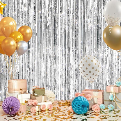 2Pack Silver Metallic Tinsel Foil Fringe Curtains, Door Streamer Photo Booth - Image 4
