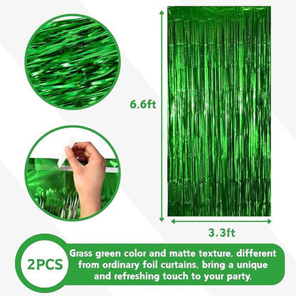 Matte Green Foil Fringe Curtain Backdrop Party Decorations 2PCS | 6.6×3.3 ft - Image 2