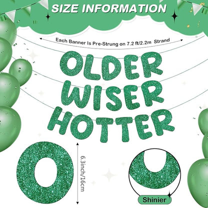 Fulmoon Set of 3 Pre Strung Older Wiser Hotter Glitter Banner Funny Birthday - Image 3