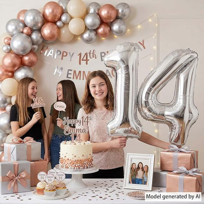 Silver Number 14 Balloon 40 Inch, Stunning Sleek Foil - Image 2