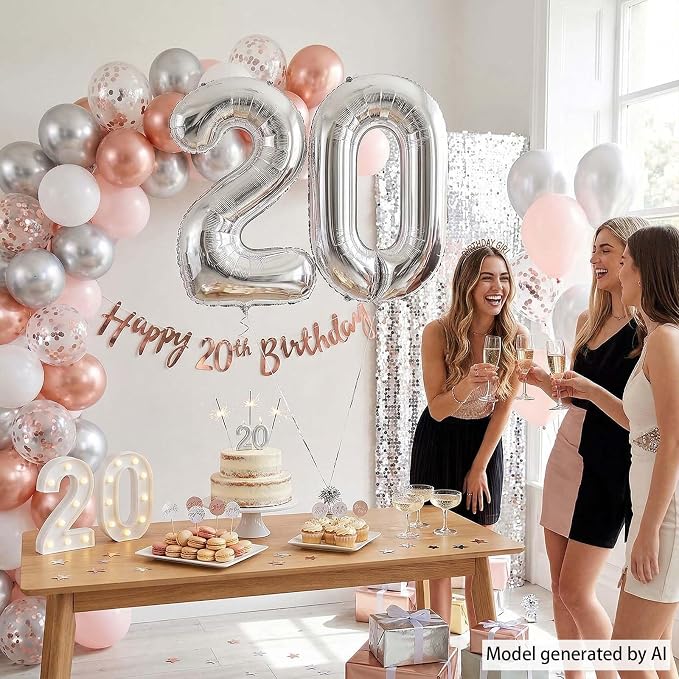 Silver Number 20 Balloon 40 Inch, Sleek Foil - Image 2