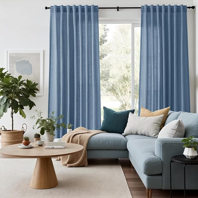 Stone Blue Linen Curtains 96 Inches Long - Image 6